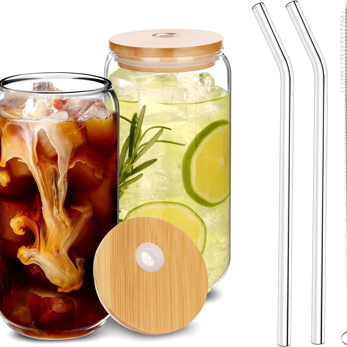 16 Oz Glass Jars with Bamboo Lid & S